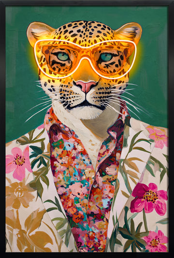Neon Jungle Leopard LED Wall Art – LED Animal Canvas (63x93cm)