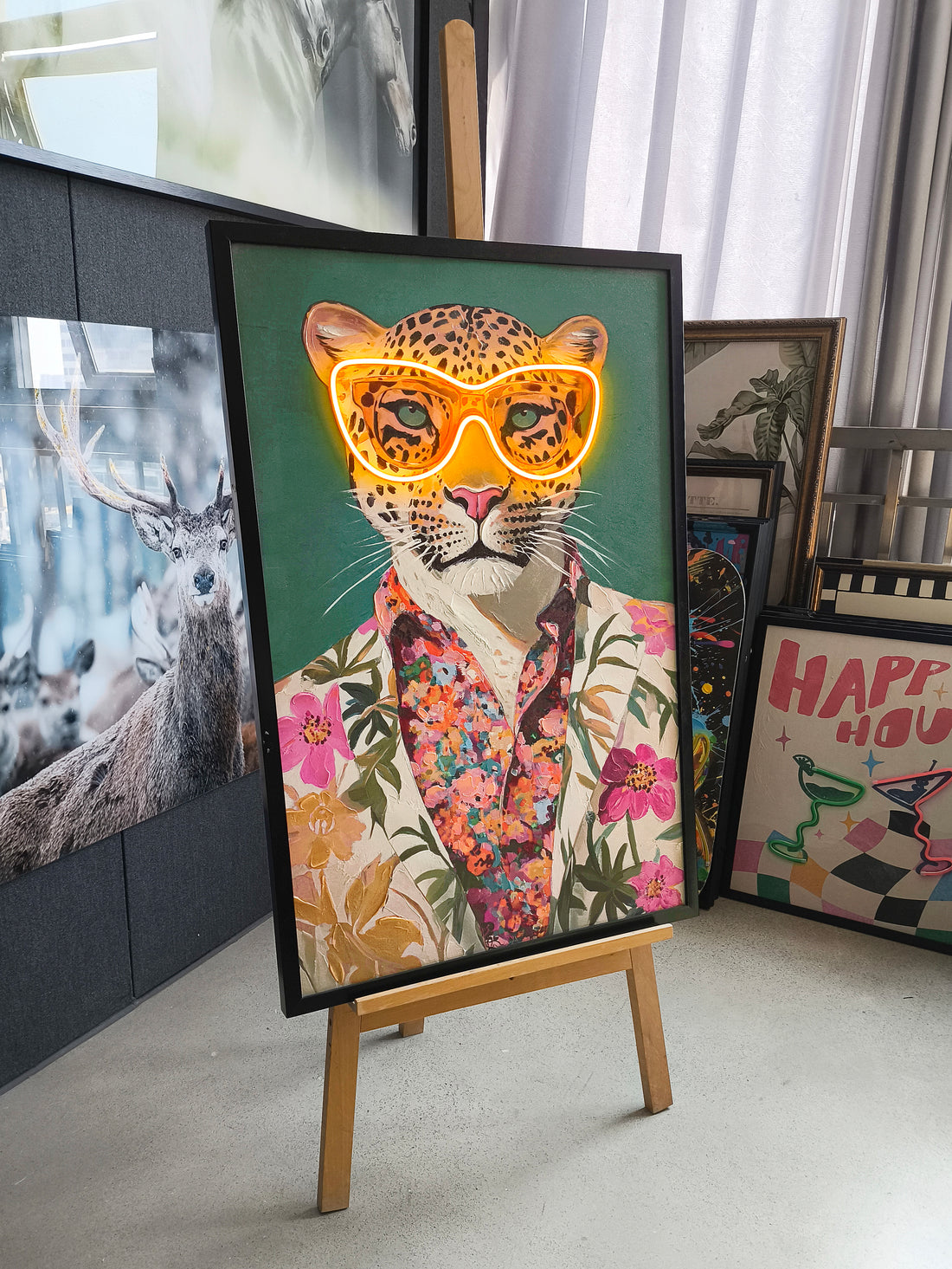 Neon Jungle Leopard LED Wall Art – LED Animal Canvas (63x93cm)