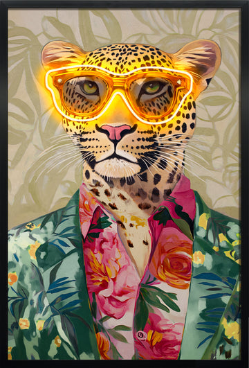 Tropical Vibes Leopard LED Wall Art – Neon Animal Canvas (63x93cm)