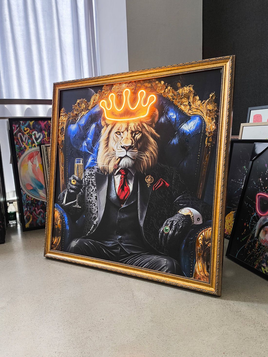 Majestic Lion King Wall Art – Gold Crown Canvas (100x100cm)