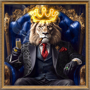 Majestic Lion King Wall Art – Gold Crown Canvas (100x100cm)