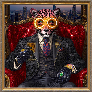 Royal Leopard LED Wall Art – Gold Glasses Canvas (100x100cm)