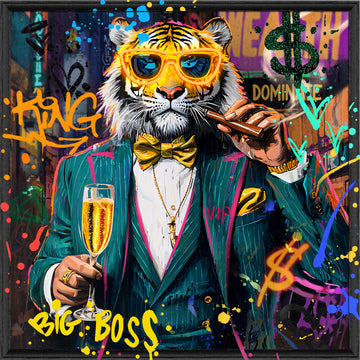 Big Boss Tiger LED Wall Art – Neon Street Canvas (83x83cm)