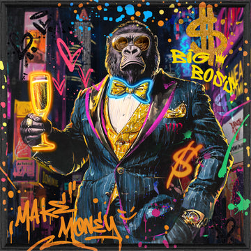 Money Boss Gorilla LED Wall Art – Neon Street Canvas (83x83cm)