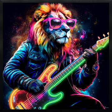 Rockstar Lion LED Wall Art – Neon Music Canvas (83x83cm)