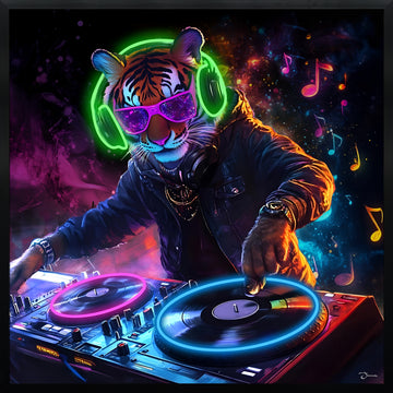 DJ Tiger LED Wall Art – Neon Music Canvas (83x83cm)