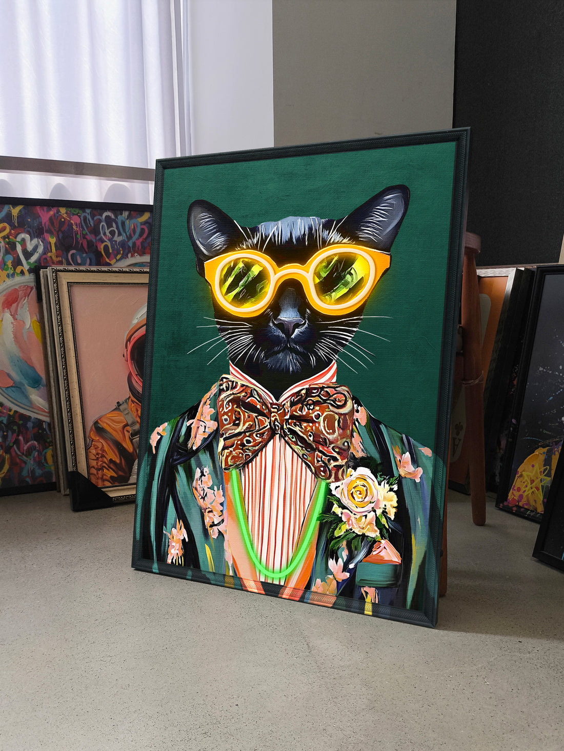 Cool Cat LED Wall Art – Neon Canvas (63x83cm)