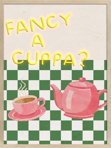 Fancy A Cuppa LED Wall Art – Neon Tea Time Canvas (63x83cm)