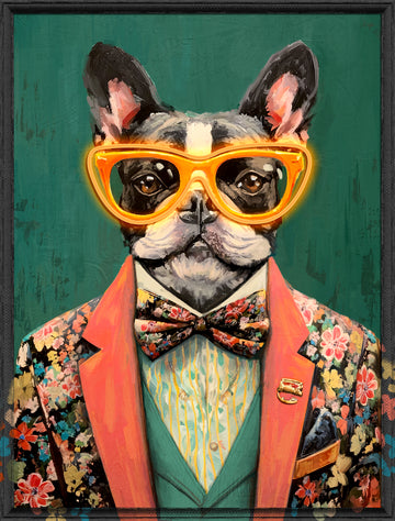 Gentleman Bulldog LED Wall Art – Floral Suit Canvas (63x83cm)