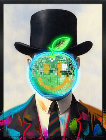 Neon Gentleman LED Wall Art – Disco Apple Canvas (63x83cm)