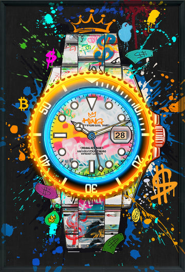 Luxury Time LED Wall Art – Neon Watch Canvas (63x93cm)