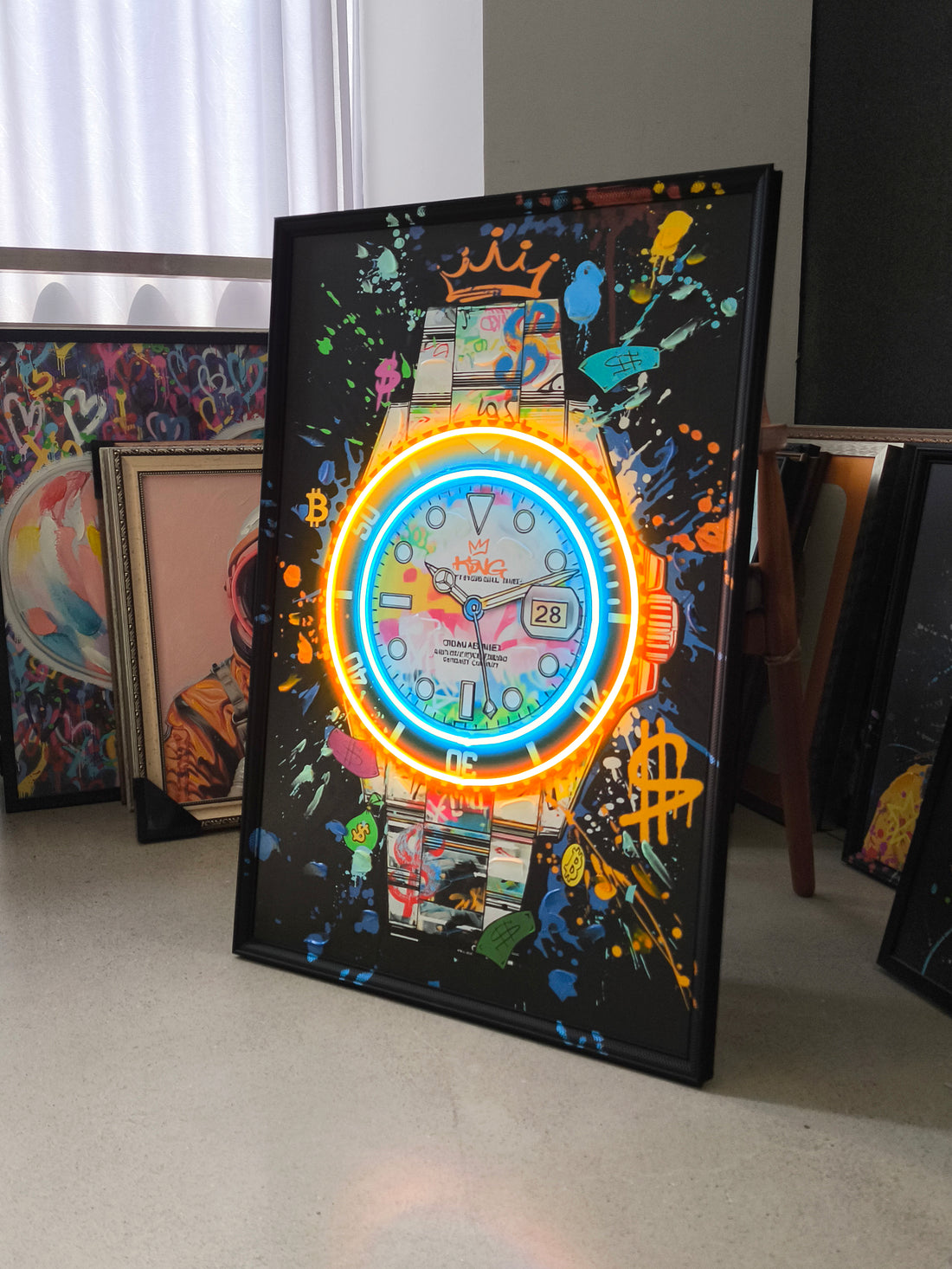 Luxury Time LED Wall Art – Neon Watch Canvas (63x93cm)