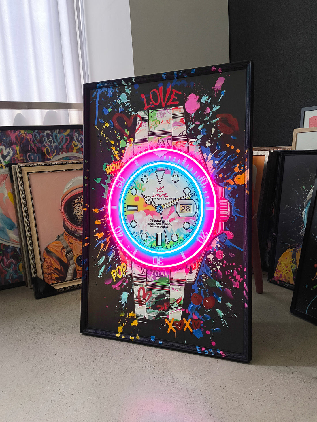 Pop Love LED Wall Art – Neon Watch Canvas (63x93cm)