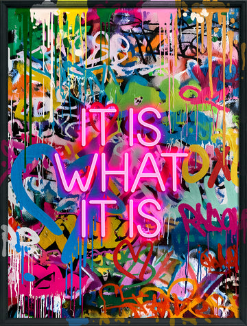It Is What It Is LED Wall Art – Neon Graffiti Canvas (63x83cm)