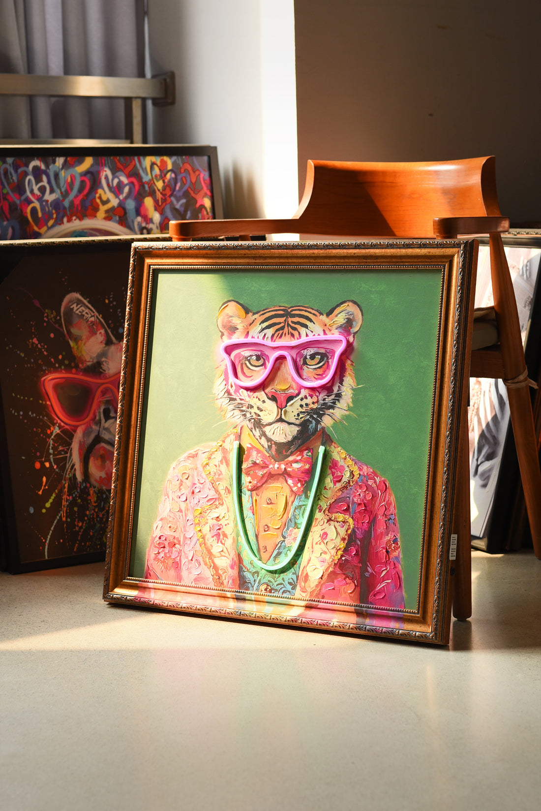 Fancy Tiger LED Wall Art – Neon Gentleman Canvas (64x64cm)