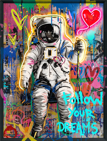 Follow Your Dreams LED Wall Art – Neon Astronaut Canvas (63x83cm)