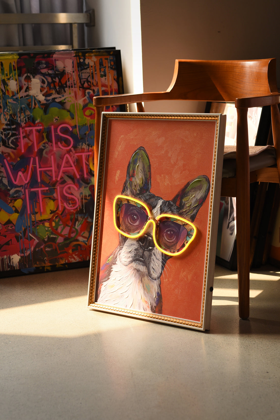 Cool Dog LED Wall Art – Neon Sunglasses Canvas (43x63cm)