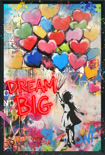 Dream Big LED Wall Art – Neon Heart Balloons Canvas (63x93cm)