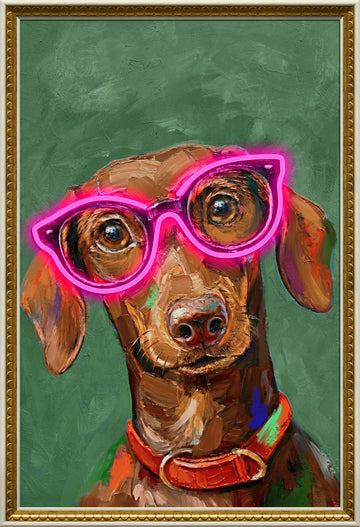 Neon Glasses Dog LED Wall Art – Pink Shades Canvas (43x63cm)