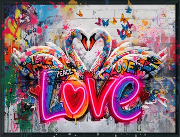 Love Swans LED Wall Art – Neon Heart Canvas (83x63cm)