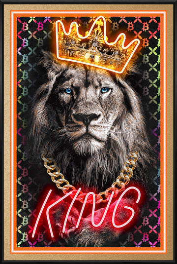 King Lion LED Wall Art – Neon Bitcoin Crown Canvas (61.6x91.6cm)