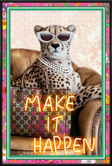 Make It Happen LED Wall Art – Neon Cheetah Canvas (61.6x91.6cm)