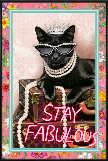 Stay Fabulous LED Wall Art – Neon Glam Cat Canvas (61.6x91.6cm)