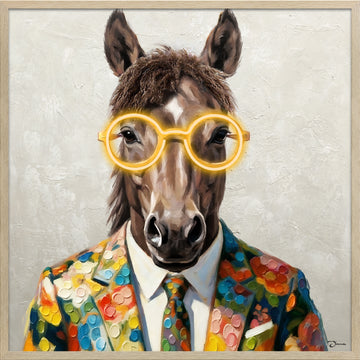 Stylish Horse LED Wall Art – Neon Glasses Canvas (83x83cm)
