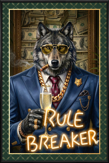 Rule Breaker LED Wall Art – Neon Wolf Canvas (61.6x91.6cm)