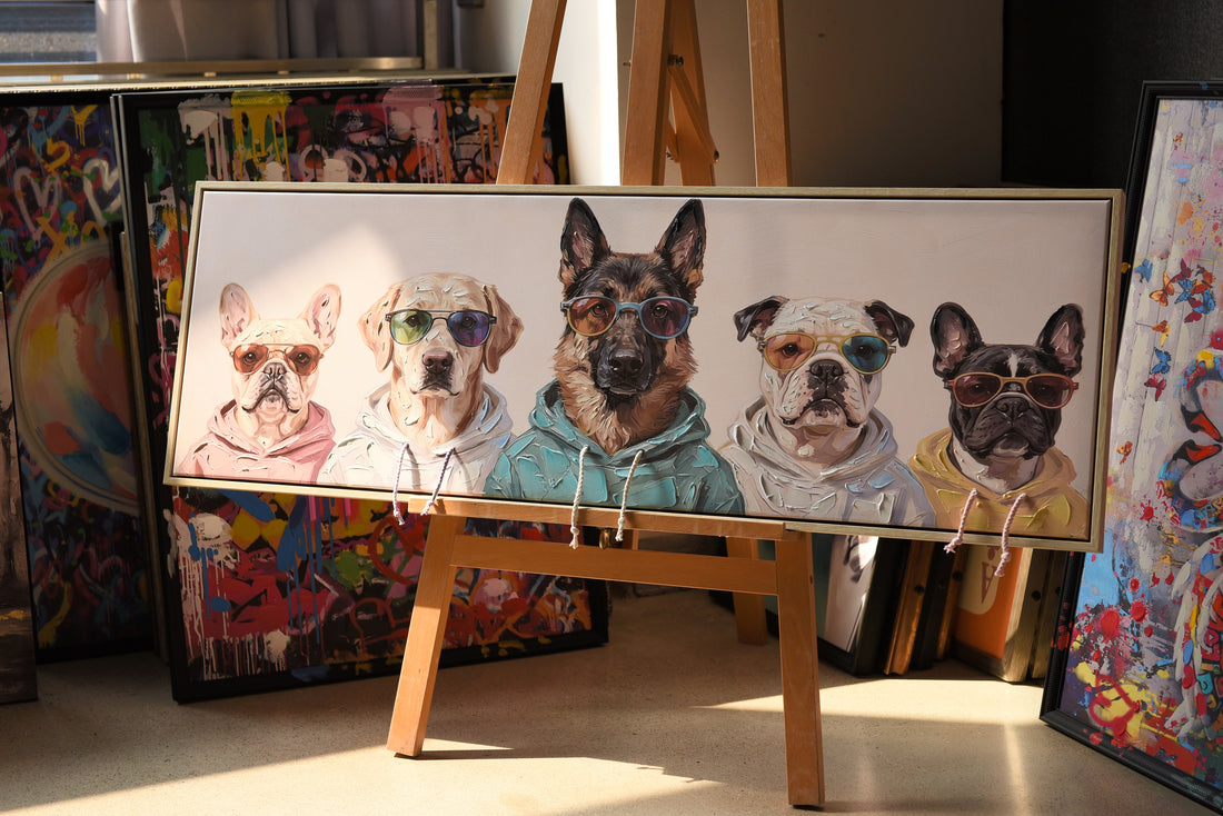 Cool Dogs Crew 3D Wall Art – Hoodie Dogs Canvas (100x50cm)
