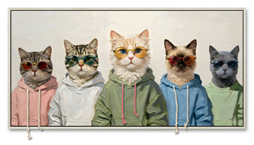 Cool Cats Crew 3D Wall Art – Hoodie Cats Canvas (100x50cm)