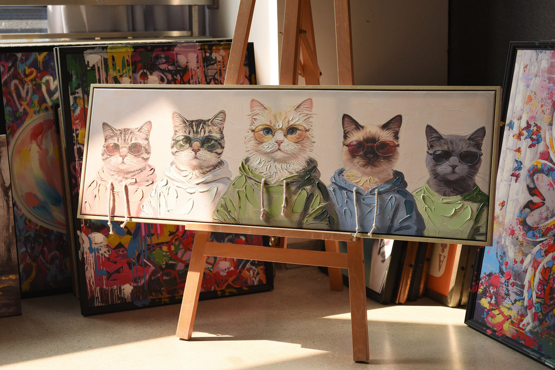 Cool Cats Crew 3D Wall Art – Hoodie Cats Canvas (100x50cm)