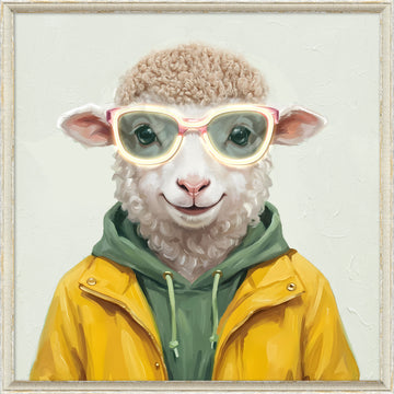 Stylish Sheep LED Wall Art – Neon Glasses Canvas (63x63cm)