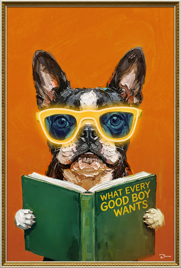 Smart French Bulldog LED Wall Art – Neon Glasses Canvas (63x93cm)