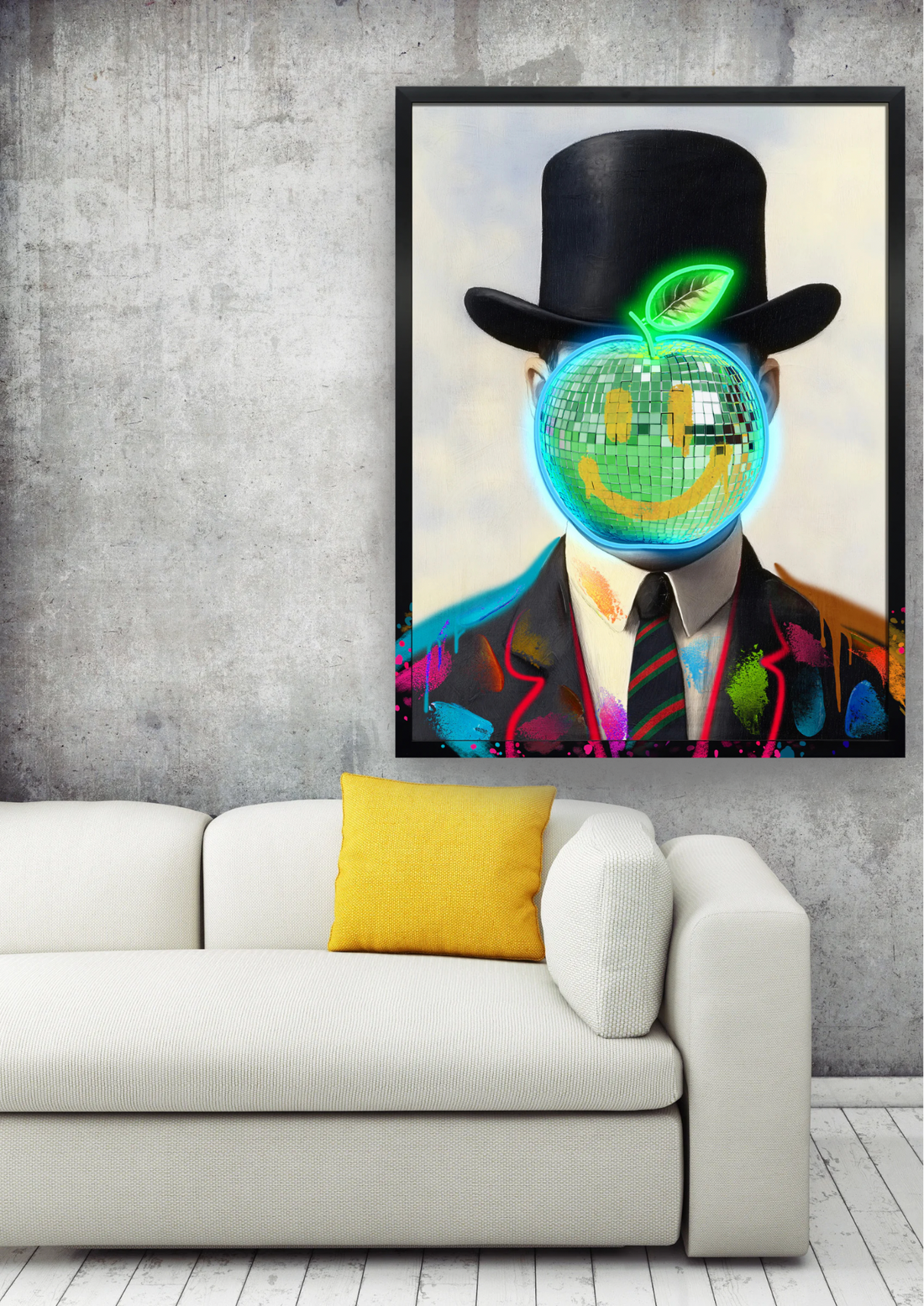 Neon Gentleman LED Wall Art – Disco Apple Canvas (63x83cm)