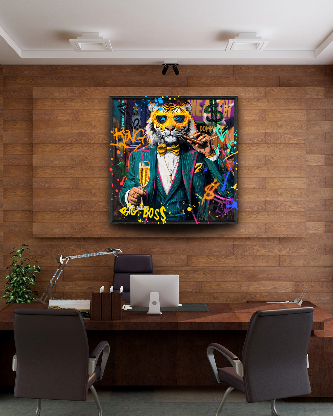 Big Boss Tiger LED Wall Art – Neon Street Canvas (83x83cm)