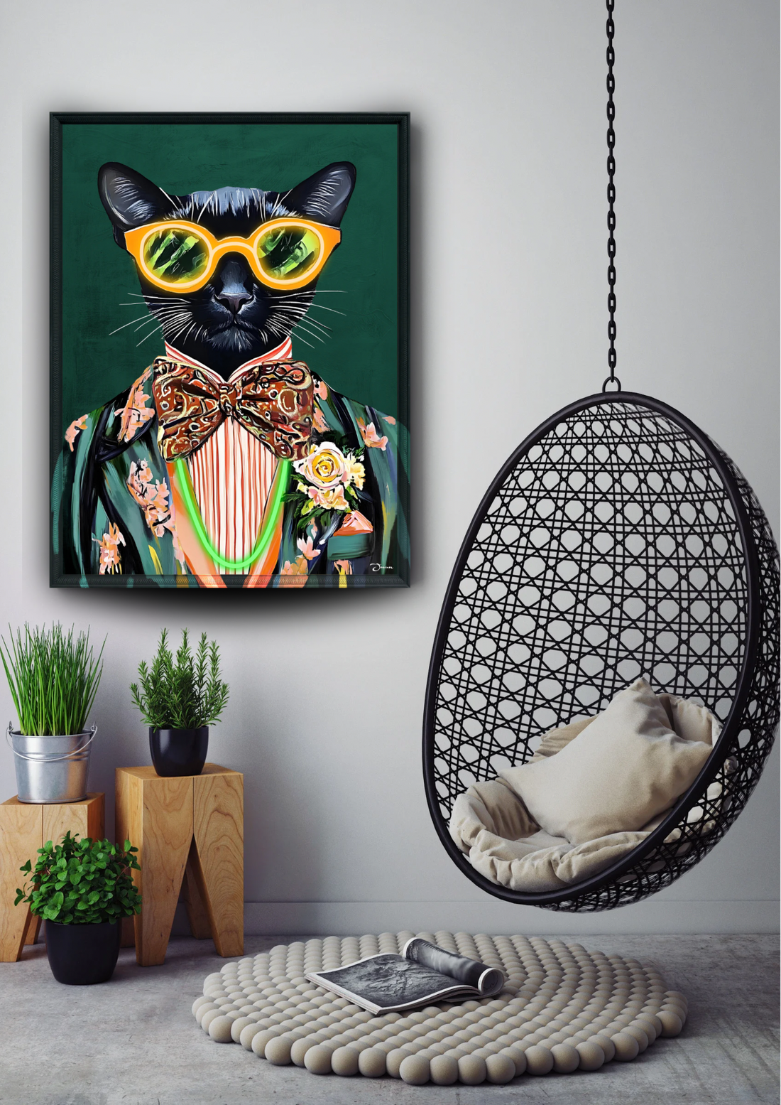 Cool Cat LED Wall Art – Neon Canvas (63x83cm)