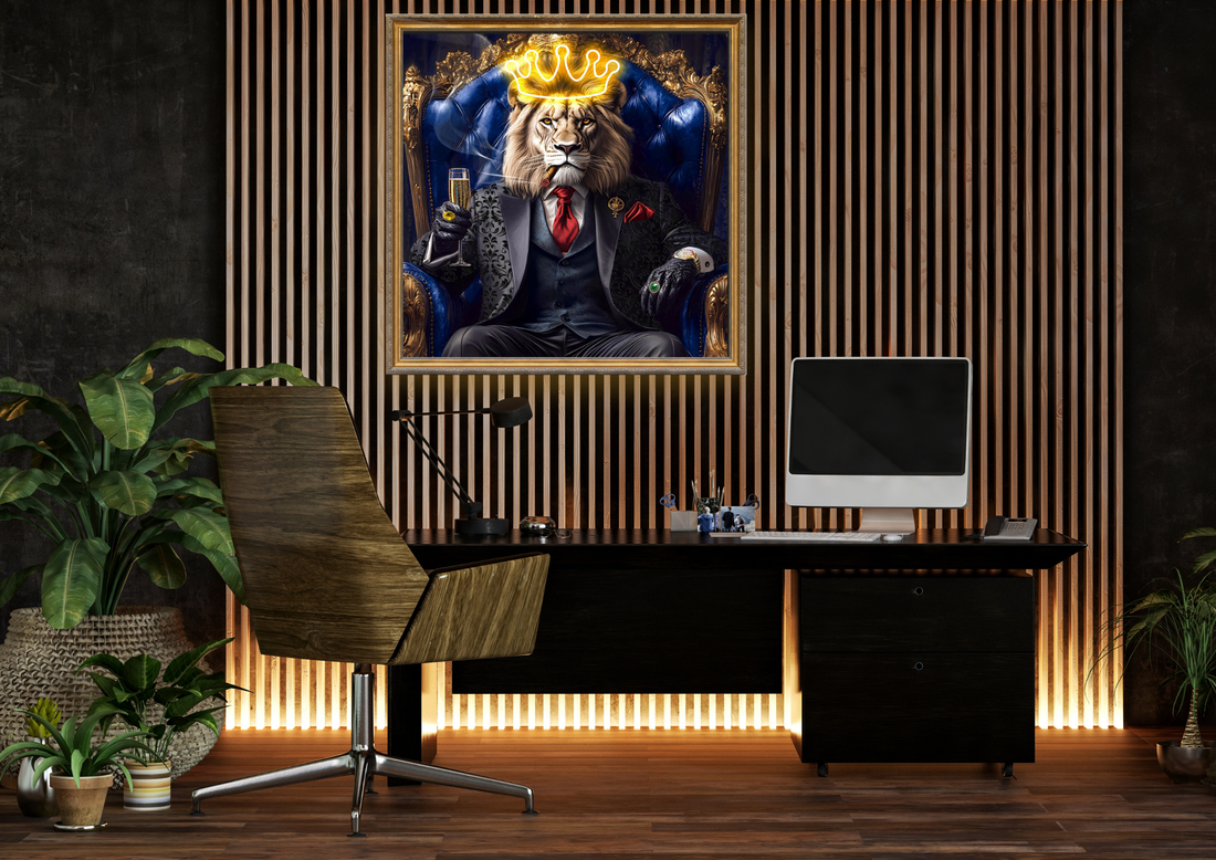Majestic Lion King Wall Art – Gold Crown Canvas (100x100cm)