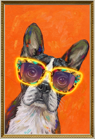 Cool Dog LED Wall Art – Neon Sunglasses Canvas (43x63cm)