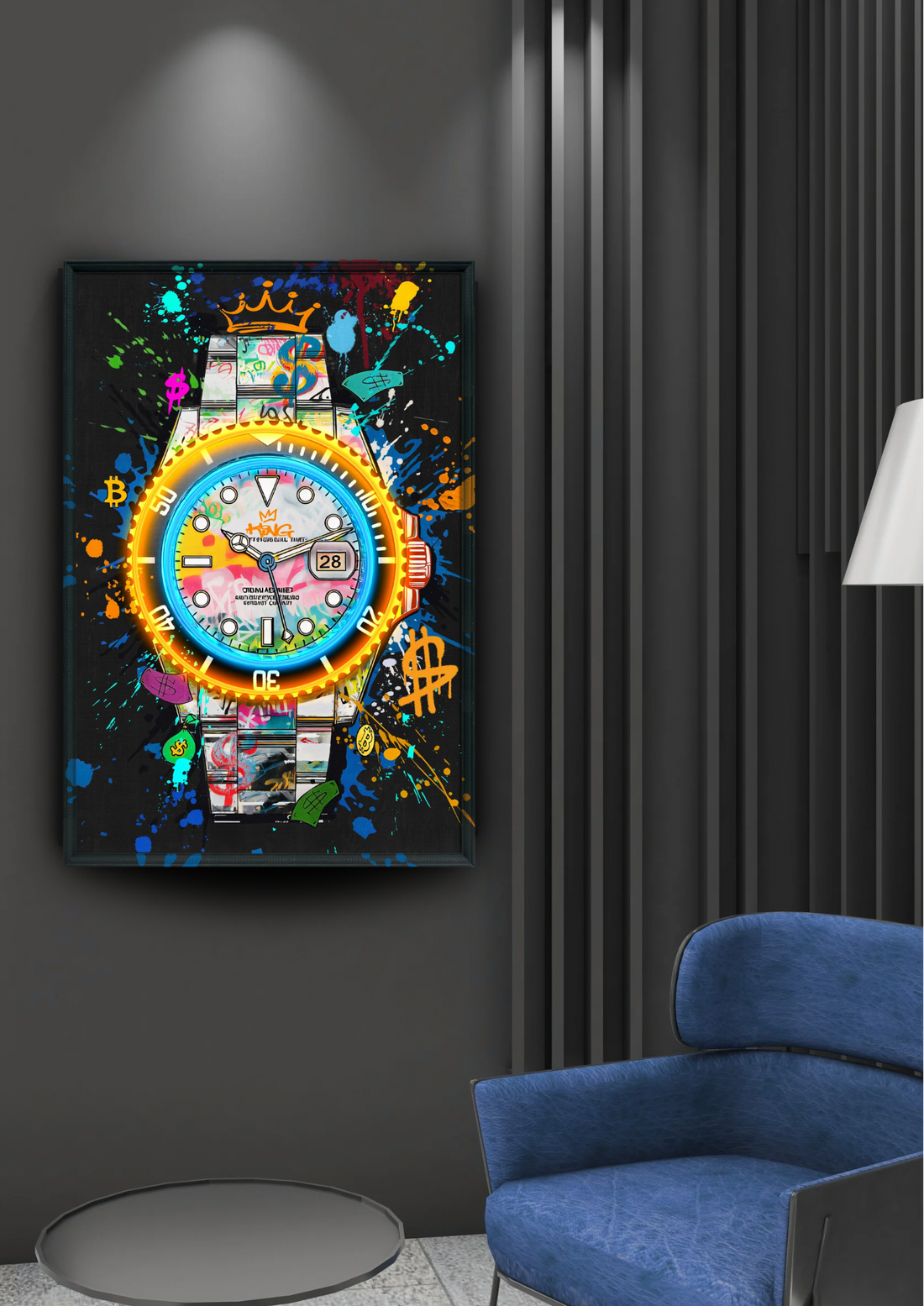 Luxury Time LED Wall Art – Neon Watch Canvas (63x93cm)